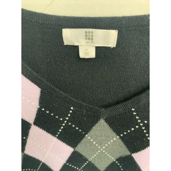 Apt 9 Womens Size Medium Vneck Argyle Sweater Black Purple Gray Long Sleeve Pull - Picture 3 of 3